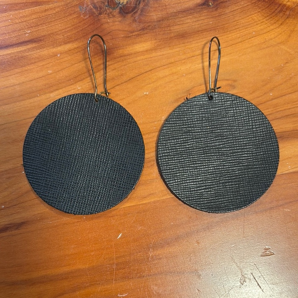Black Leather Circle Earrings